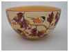 A Bali stoneware coal tit bowl, decorated with coal tit and autumn leaves - third view.